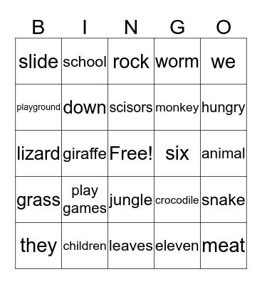 E1 Reading Words Bingo Card
