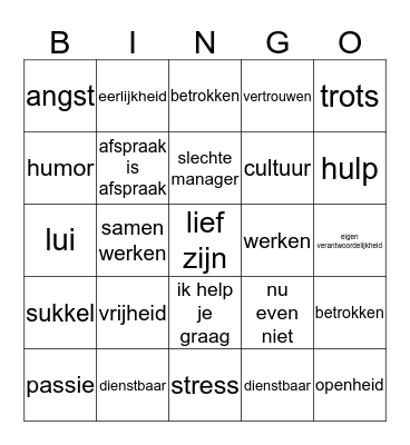 Cultuurwaarden Bingo Card