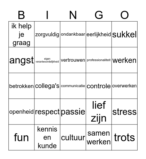 Cultuurwaarden Bingo Card