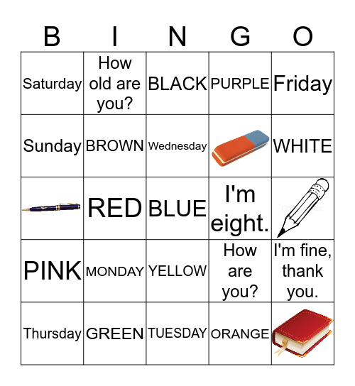 Bingo: Colors Days Things Bingo Card
