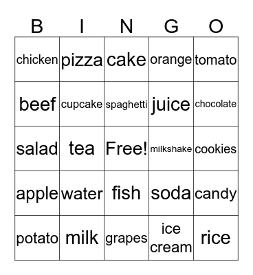 Food and Drink Bingo Card