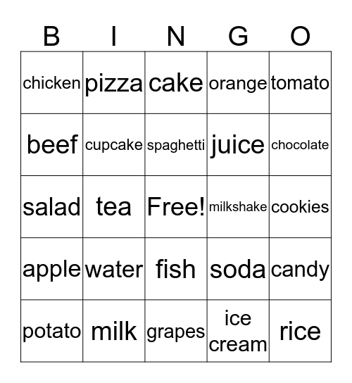 Food and Drink Bingo Card