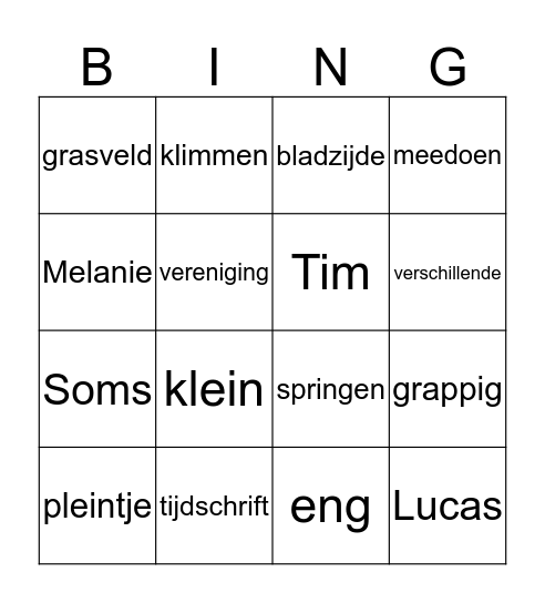 Vrije tijd 3.11 Bingo Card