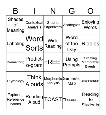 Vocabulary Bingo Card