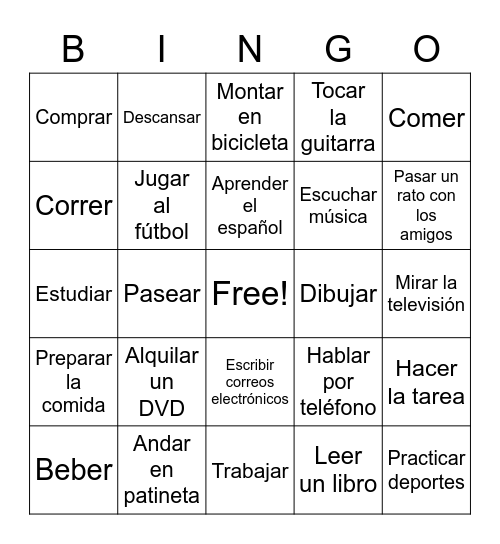 Vocabulary Unit 1.1 (Talk about activities) Bingo Card