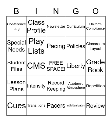Class Prep Bingo Card