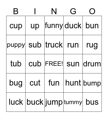SHORT U Bingo Card