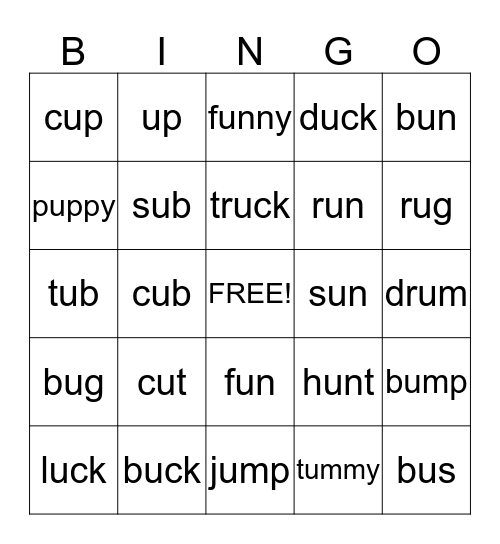 SHORT U Bingo Card