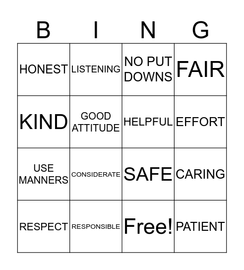 Social Contract Bingo Card