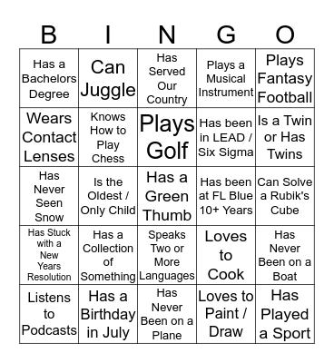 OPL Bingo, find someone who... Bingo Card