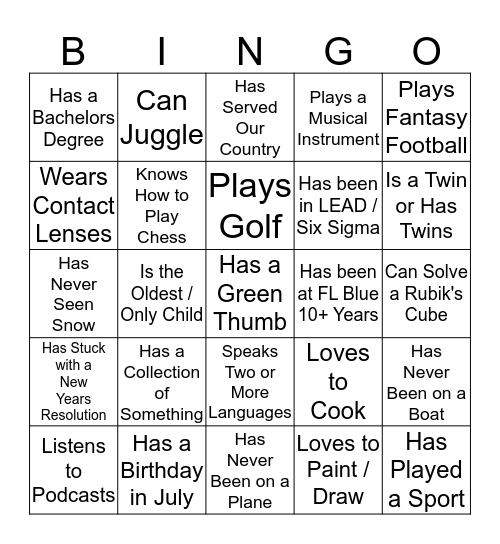 OPL Bingo, find someone who... Bingo Card