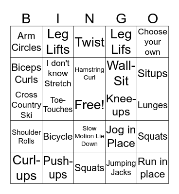 Fitness Bingo Card