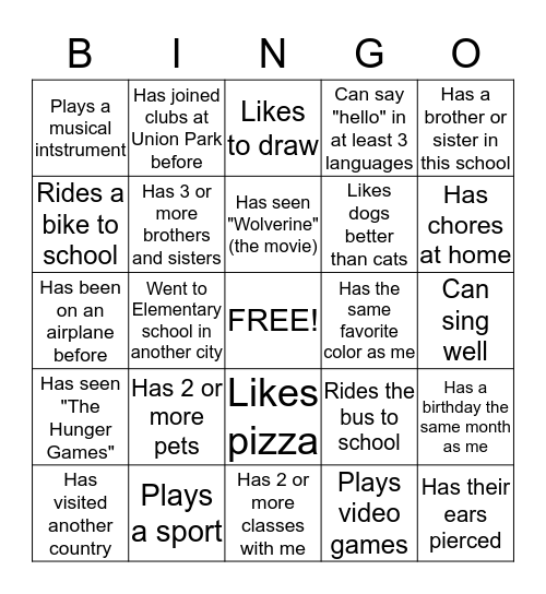 Icebreaker Bingo Card