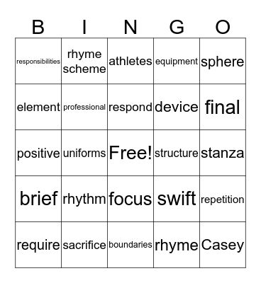 Reading 2 Test Review Bingo Card