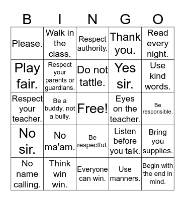 Respect Bingo Card