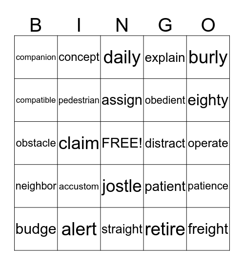 Vocabulary and Spelling Bingo! Bingo Card