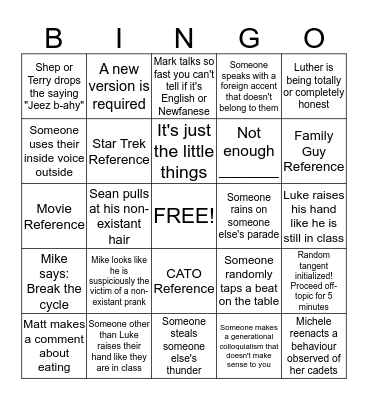 After Action Bingo Card