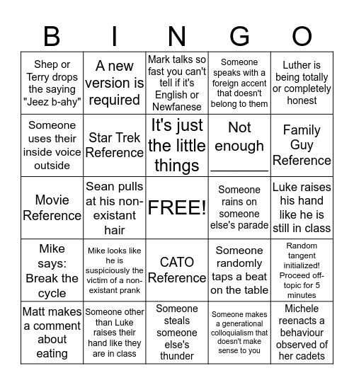 After Action Bingo Card