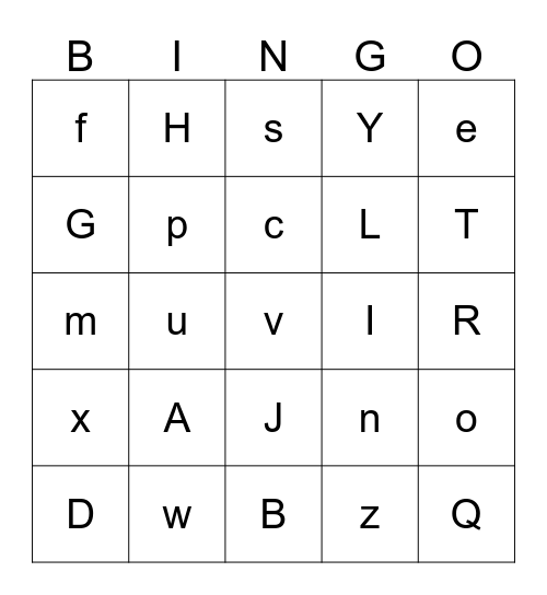 Alphabet Bingo Card
