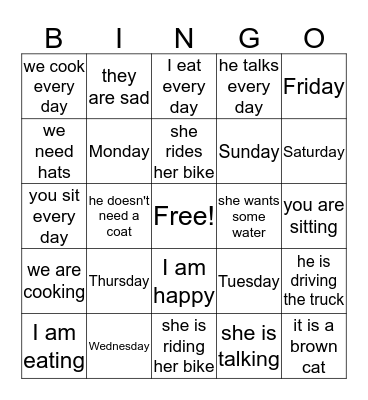 Now or Every Day Bingo Card