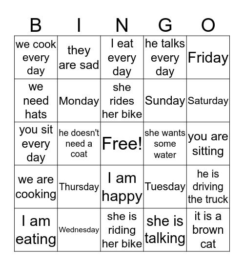 Now or Every Day Bingo Card
