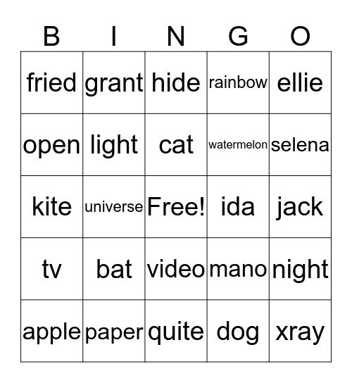 Untitled Bingo Card