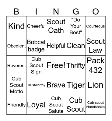 Pack 432 Bingo Card