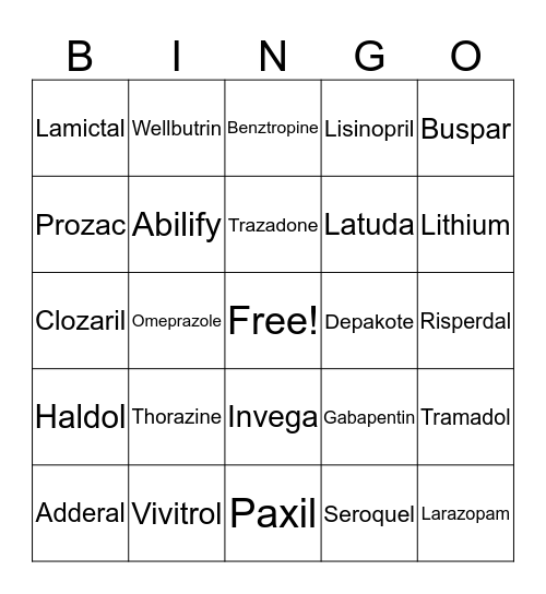 BLETZ MEDS BINGO Card