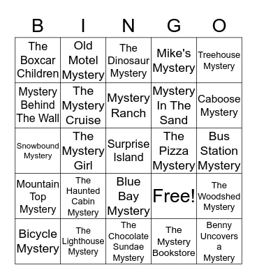 The Boxcar Children Bingo Card