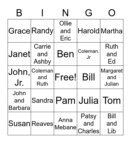 Yeatts Family Bingo Card