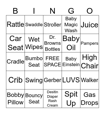 Baby Shower Bingo Card