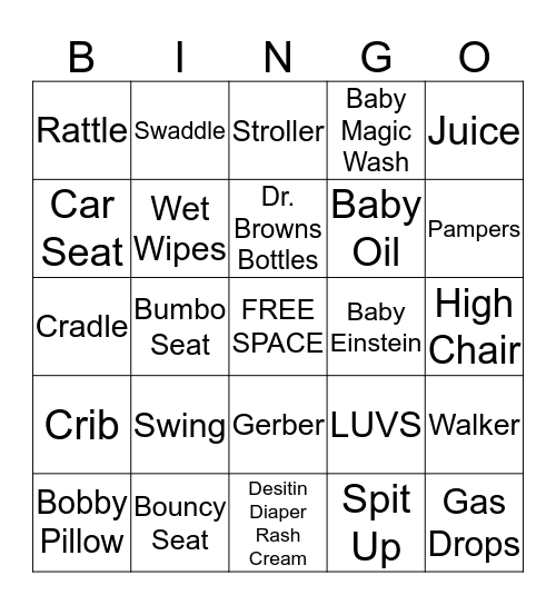 Baby Shower Bingo Card