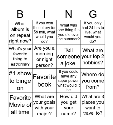 Ice Breaker Bingo Card