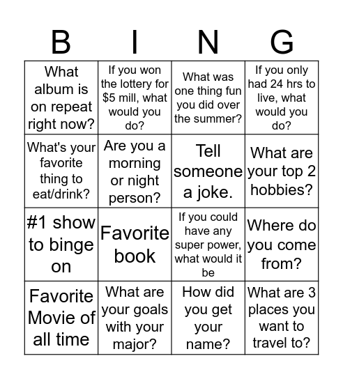 Ice Breaker Bingo Card