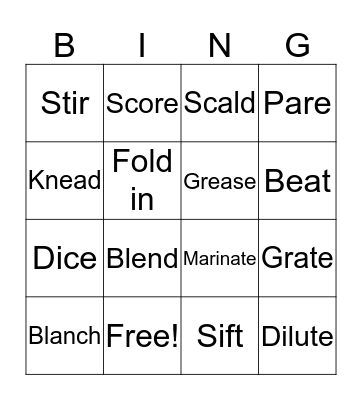 Cooking Terms Bingo Card
