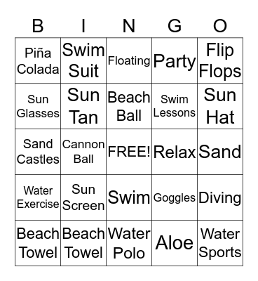 Swim Party Bingo Card