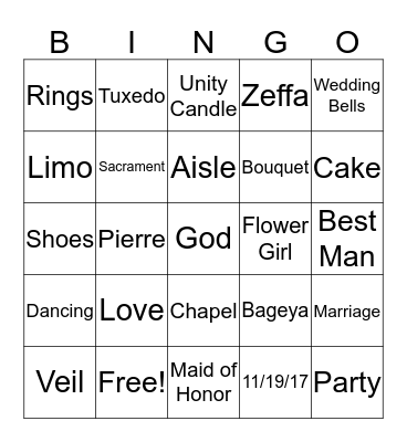 Bridal Bingo Card