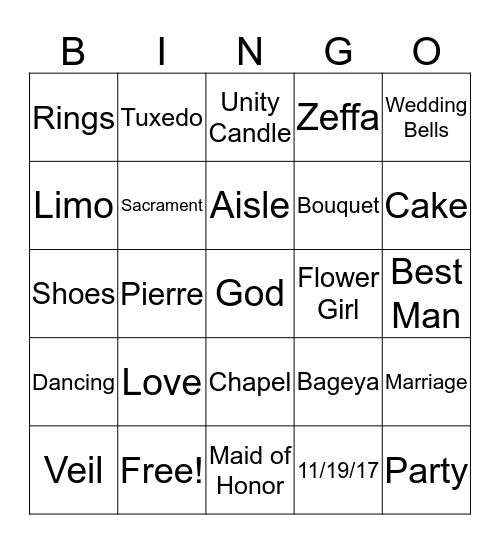 Bridal Bingo Card