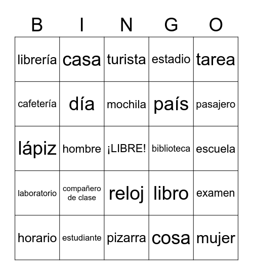 Vocabulario-capítulos 1 y 2 Bingo Card