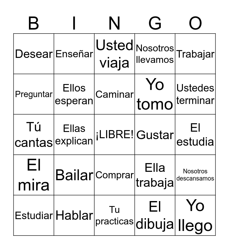 Verbos - AR Bingo Card