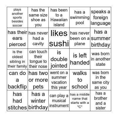 Find Someone Who Bingo Card