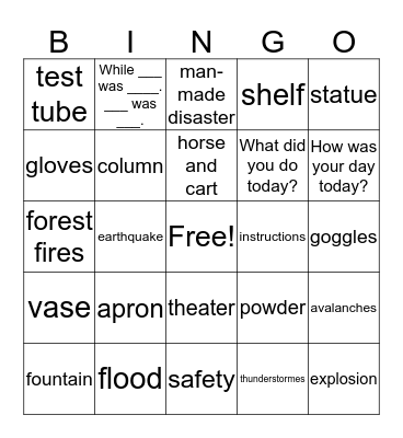 Super Minds Unit 0 and Unit 1  "Disaster" Bingo Card