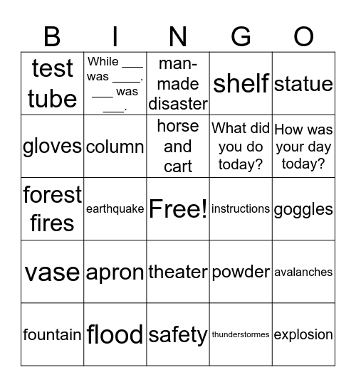 Super Minds Unit 0 and Unit 1  "Disaster" Bingo Card
