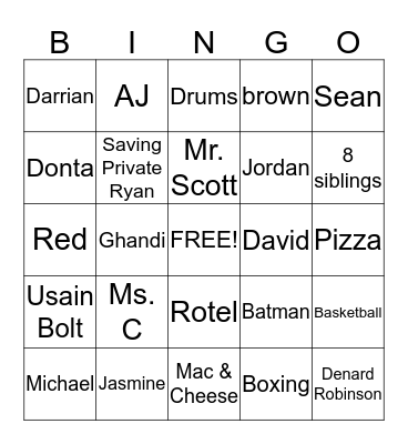 Who am I?  Bingo Card
