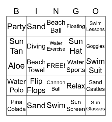 Swim Party Bingo Card