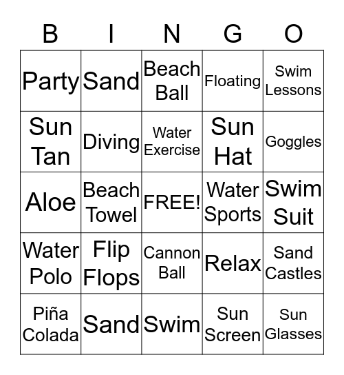 Swim Party Bingo Card