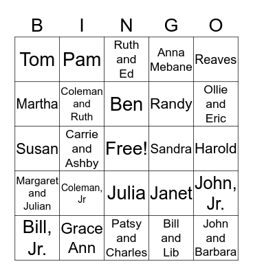 Yeatts Family Bingo Card