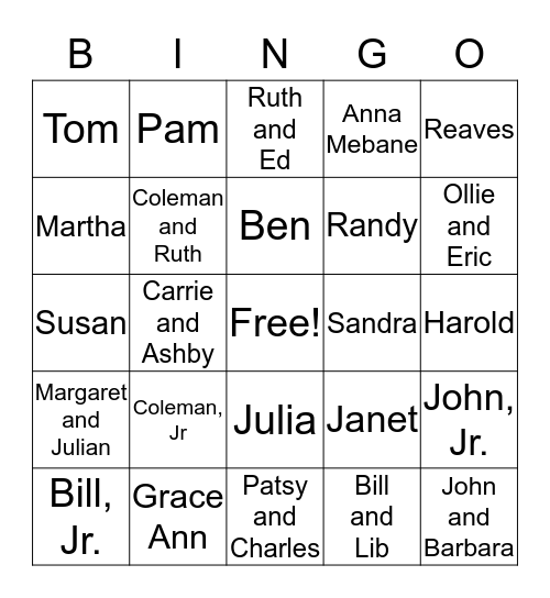 Yeatts Family Bingo Card