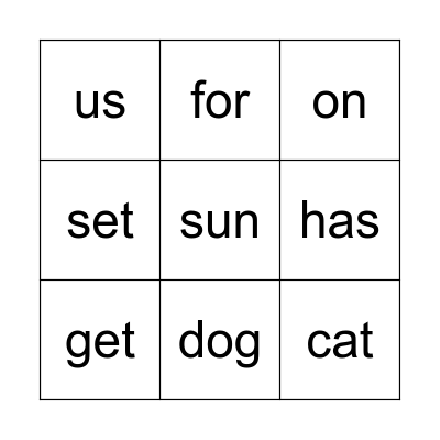 Word Bingo Card