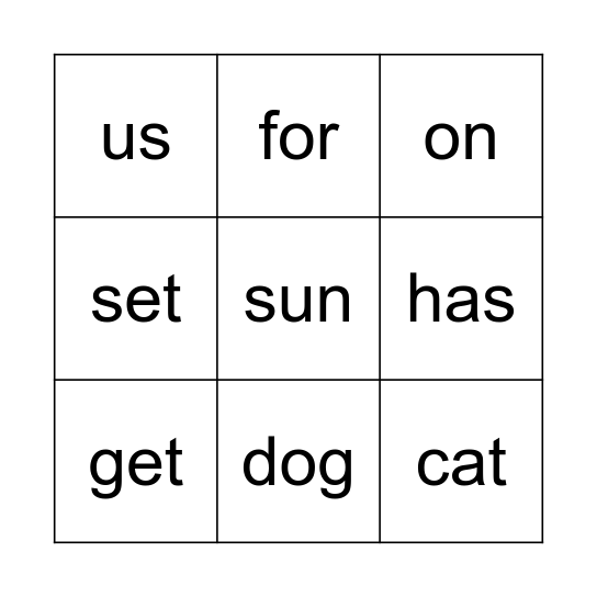 Word Bingo Card